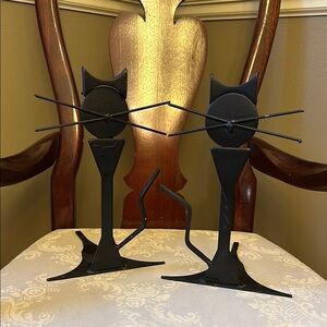 MCM abstract minimalist handmade metal black cat bookends hand soldered